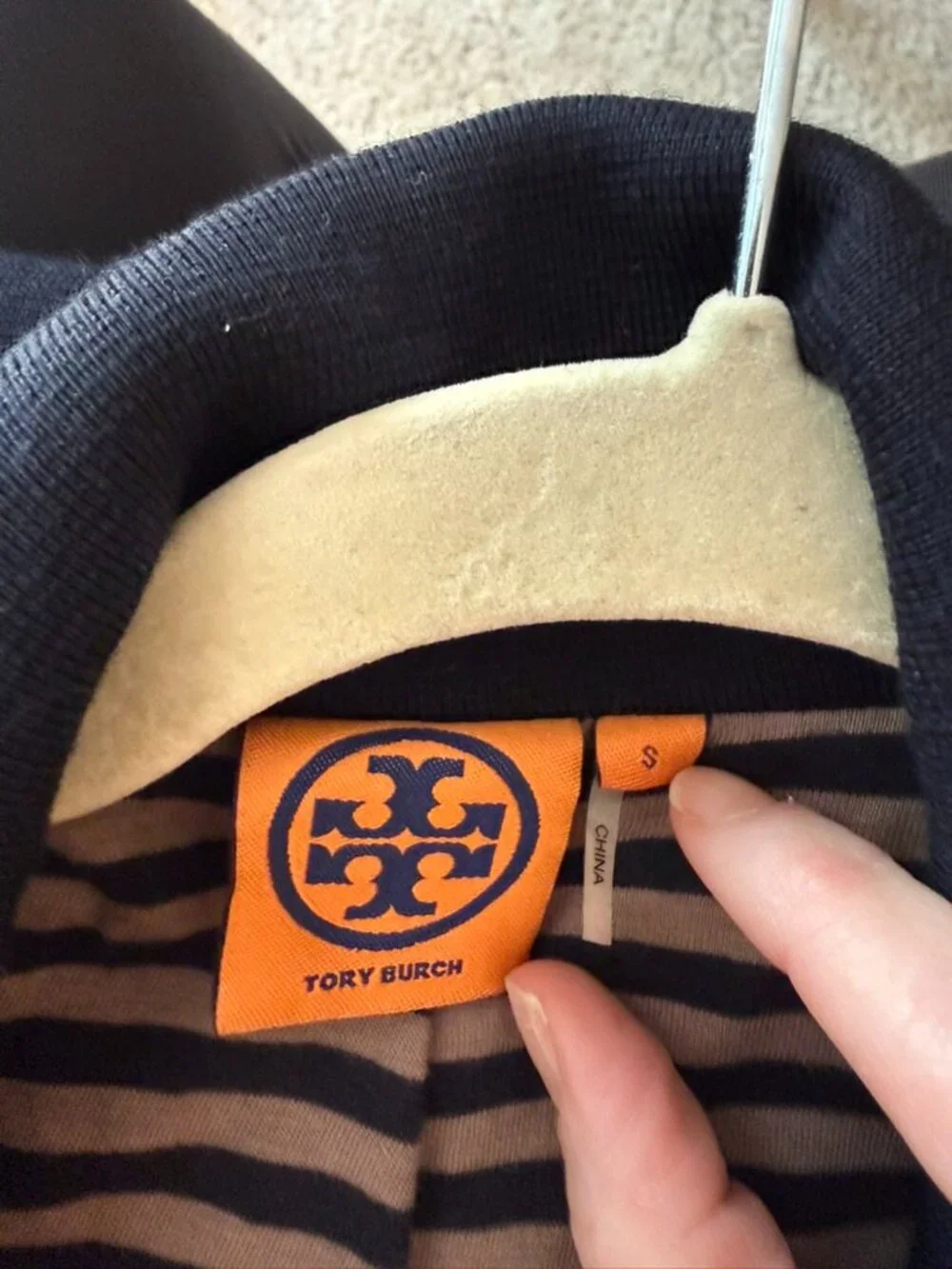 Tory Burch Beverly Knit Blazer Navy Wool Blend Riding Jacket Size S